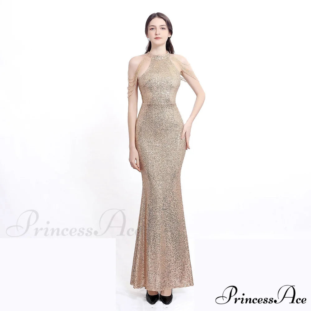 Harper formal Stylish sequin halterneck dress GOLD / XS