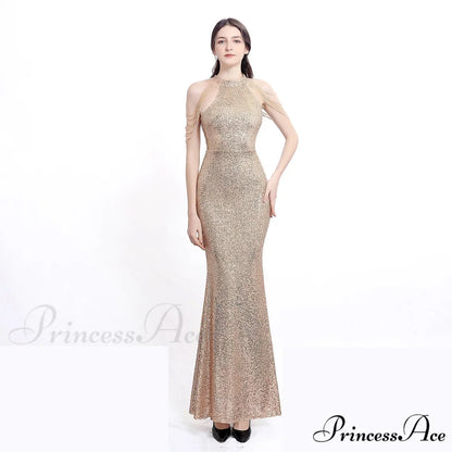 Harper formal Stylish sequin halterneck dress GOLD / XS