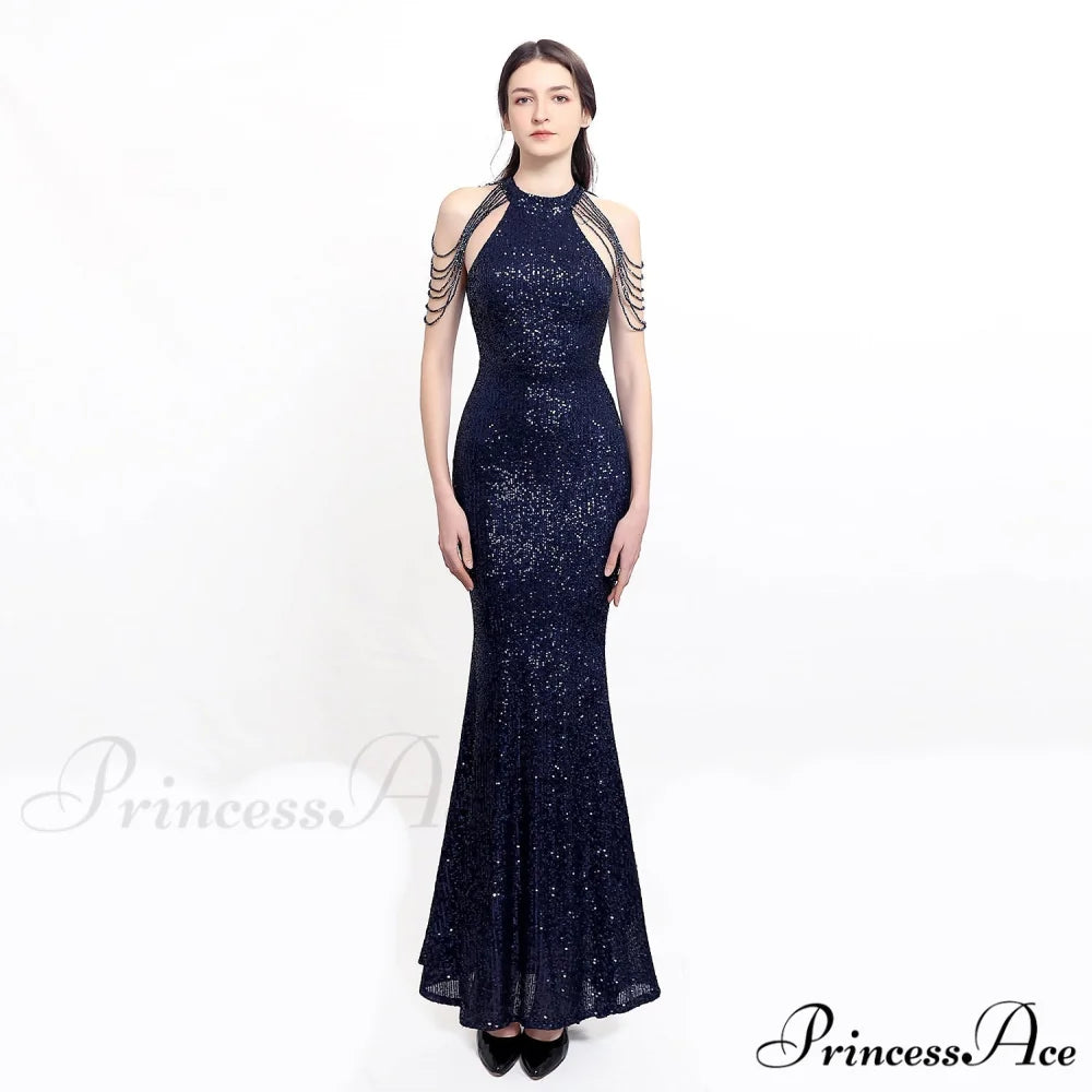 Harper formal Stylish sequin halterneck dress NAVY / XS