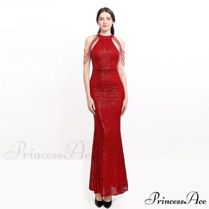 Harper formal Stylish sequin halterneck dress RED / XS
