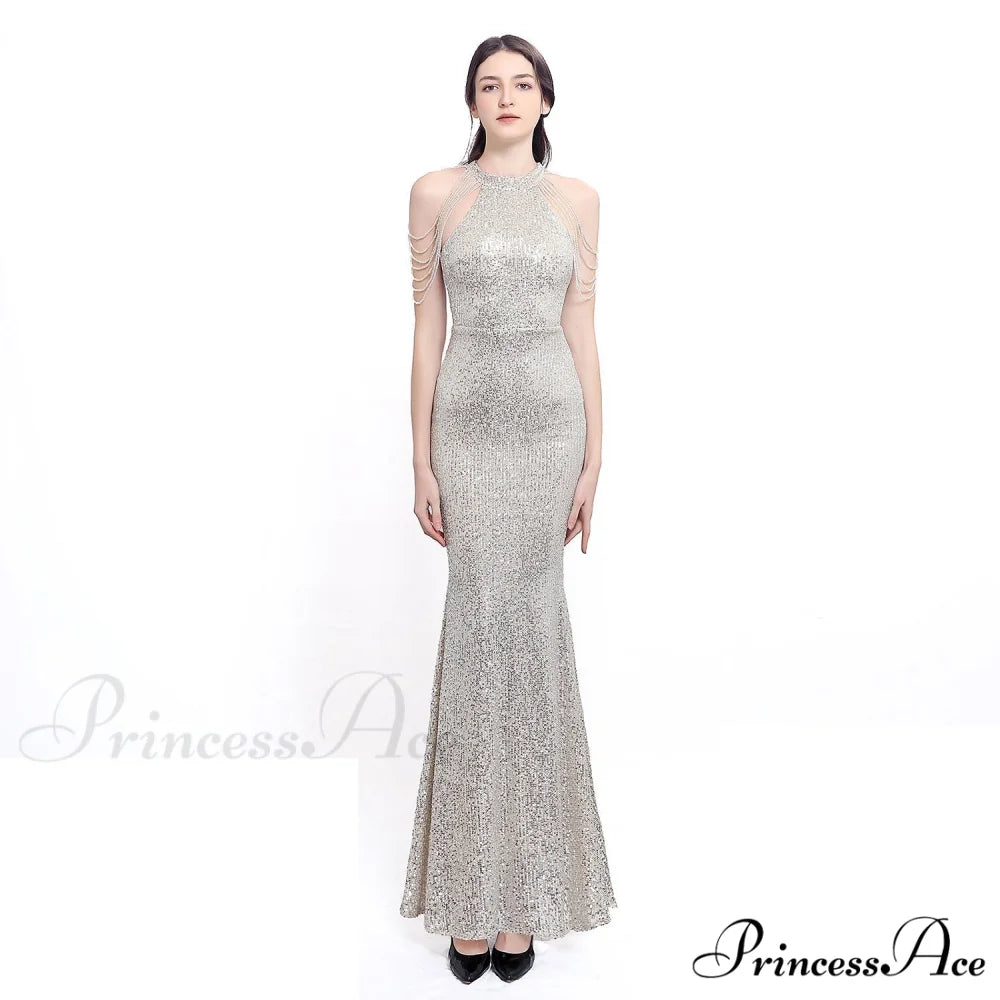 Harper formal Stylish sequin halterneck dress XILVER / XS