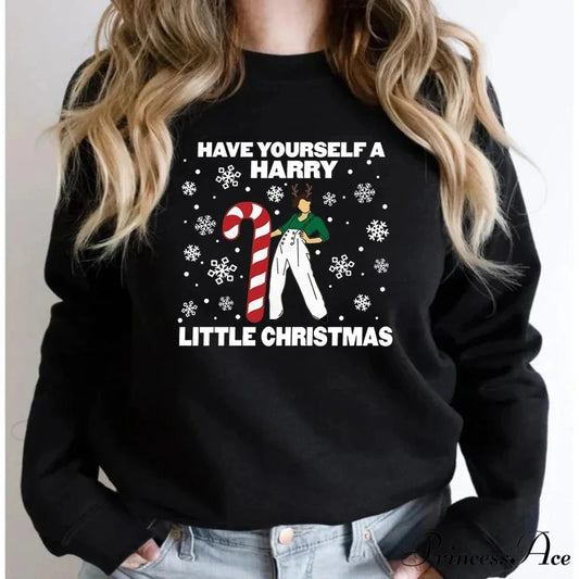 Harry Little Christmas Aesthetic Xmas Gift Loose Women’s Christmas Hoodie Black / S Christmas Hoodies-L