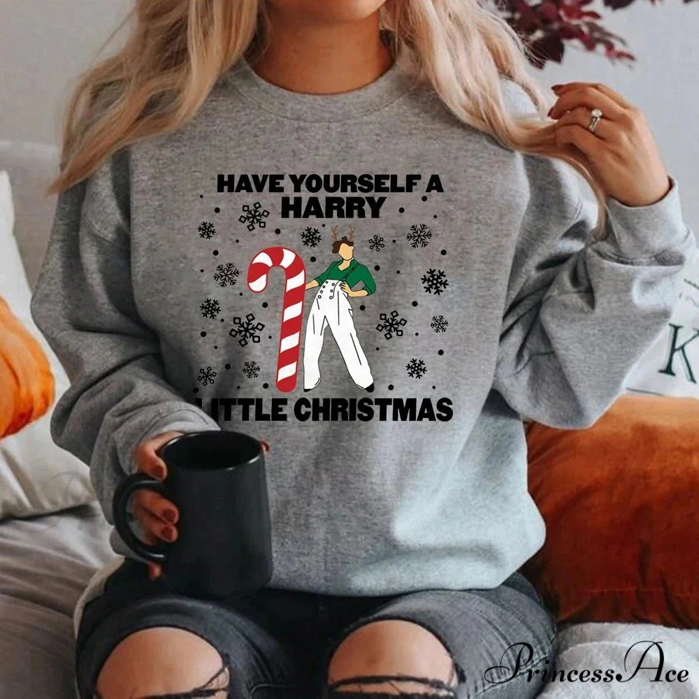 Harry Little Christmas Aesthetic Xmas Gift Loose Women’s Christmas Hoodie Light Grey / S Christmas Hoodies-L