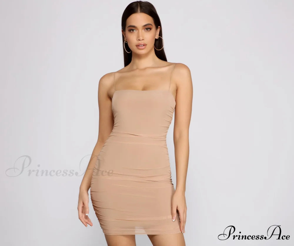 Haute Mesh Stylish Mini Dress NUDE / XS