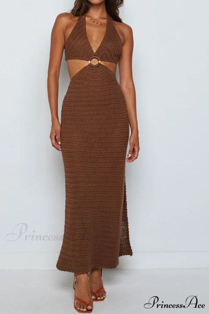 Haven Crochet Maxi Charming Cover Up Dress S / Coffee