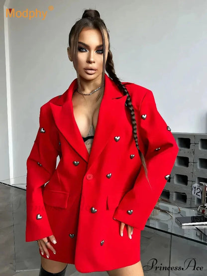 Heart Decoration Blazer Coat Red / S