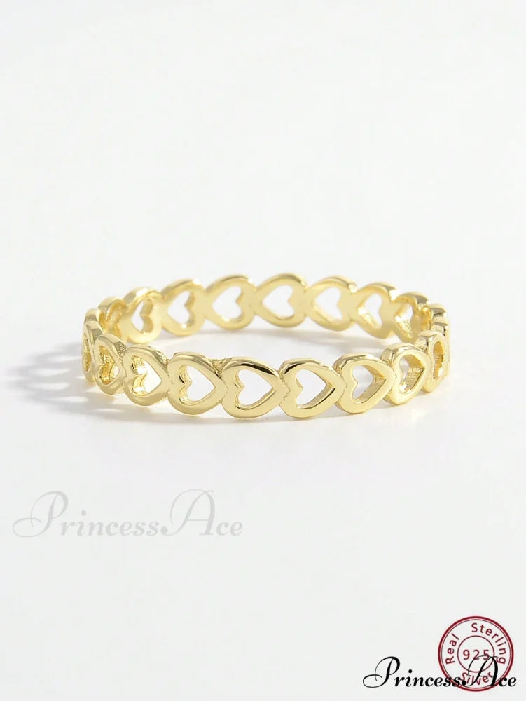 Heart Design Silver Wedding Band Ring Gold / 6