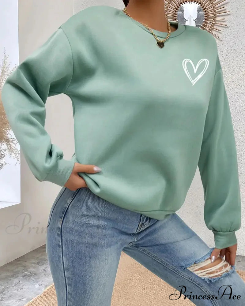 Heart in Sweatshirt Solid Design Color Green / S