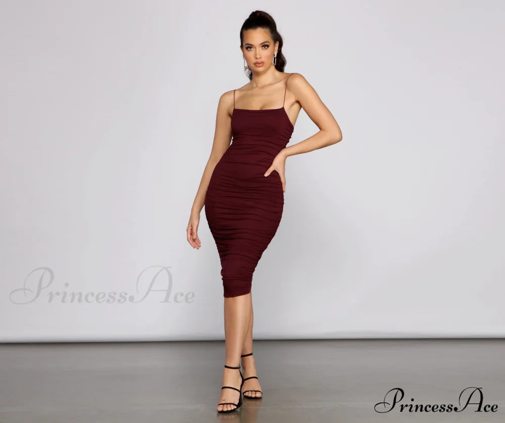 Heart Of Glam Charming Ruched Midi Dress