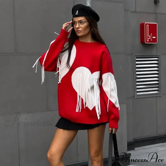 Heart Pattern Round Neck Long Sleeve Sweater swraters-241228