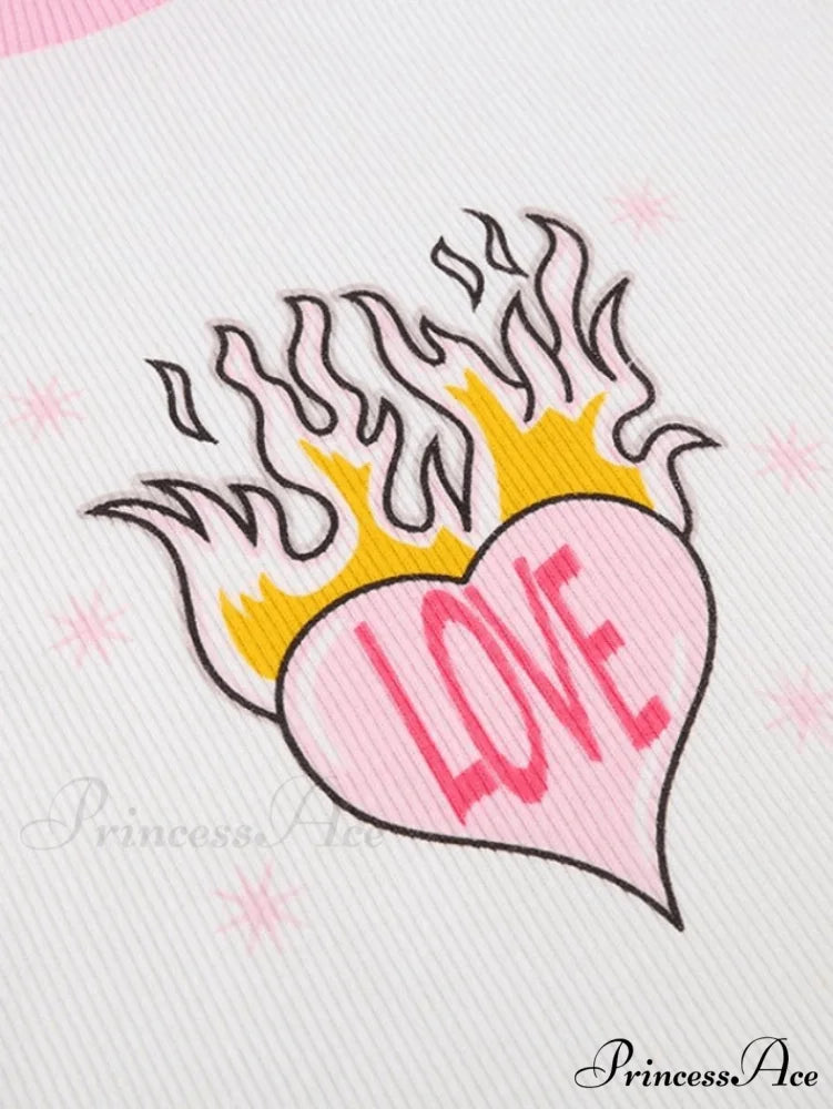 Heart Print Graceful Pocket Patch Jeans