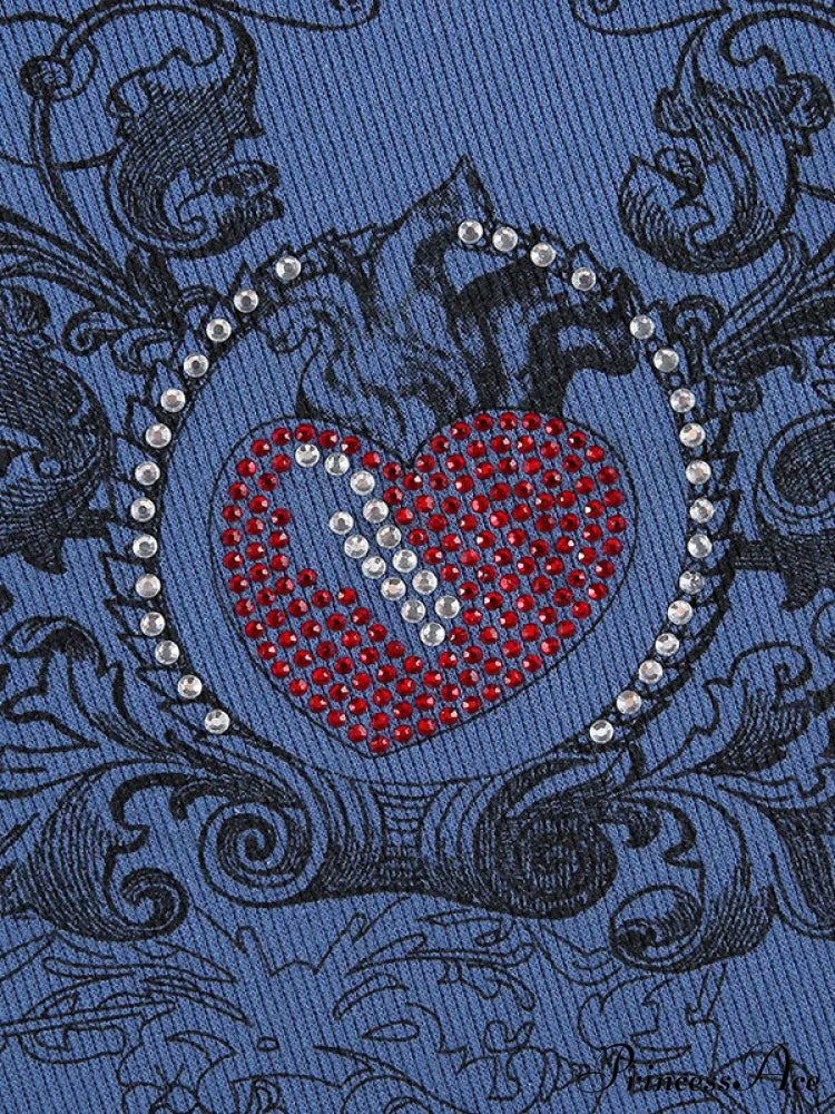 Heart Print Graceful White Crop Top