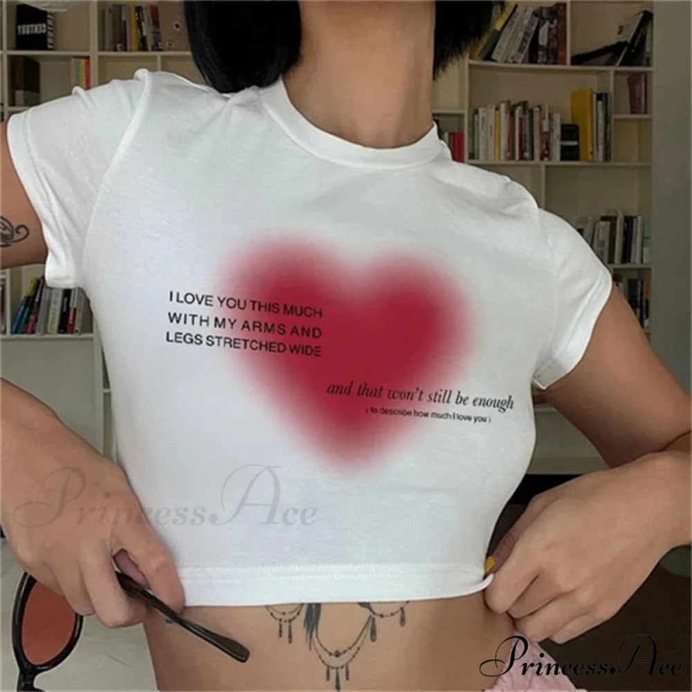 Heart Print Stylish White Tee White / S