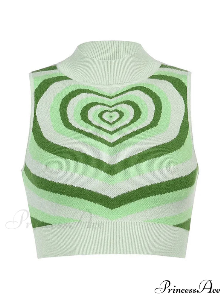 Heart Rhinestone Rib Trendy Crop Tank Top