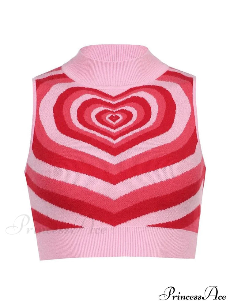 Heart Rhinestone Rib Trendy Crop Tank Top