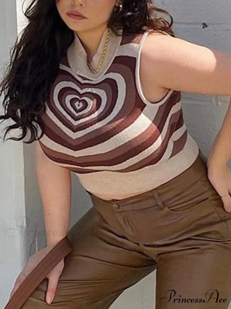 Heart Rhinestone Rib Trendy Crop Tank Top