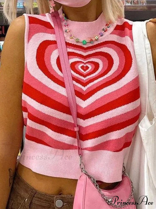 Heart Rhinestone Rib Trendy Crop Tank Top