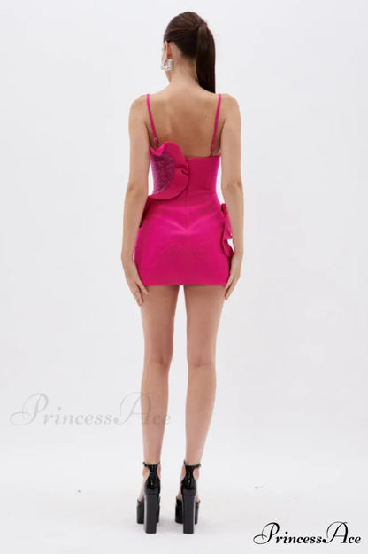 Heart Ruffle Stylish Fuchsia Mini Dress