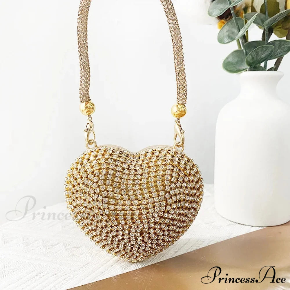 Heart Shape Glittering Diamond Purse Gold 2 / Mini(Max Length<20cm) clutchbag-250126