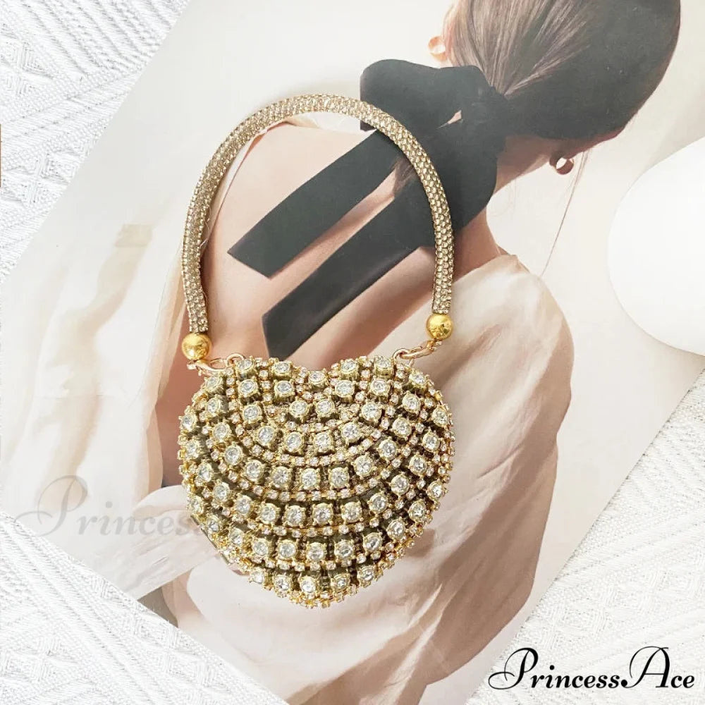 Heart Shape Glittering Diamond Purse Gold 4 / Mini(Max Length<20cm) clutchbag-250126