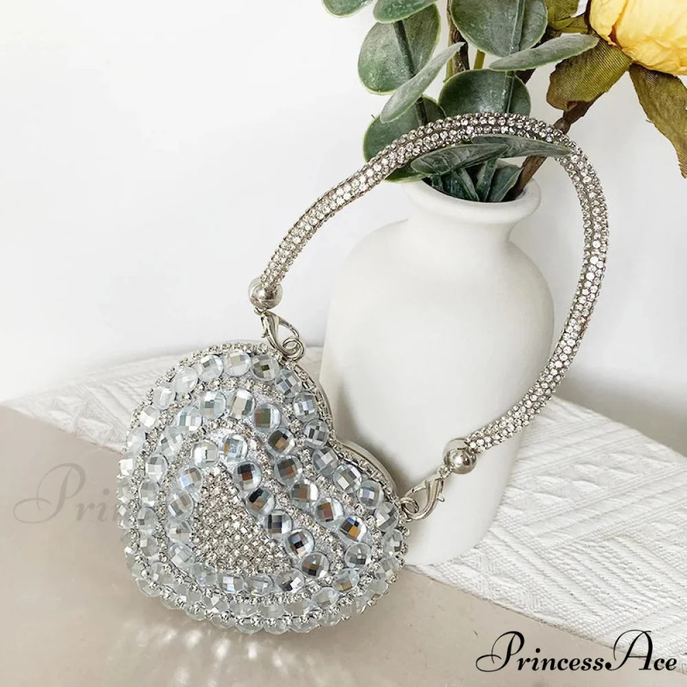 Heart Shape Glittering Diamond Purse Silver 1 / Mini(Max Length<20cm) clutchbag-250126