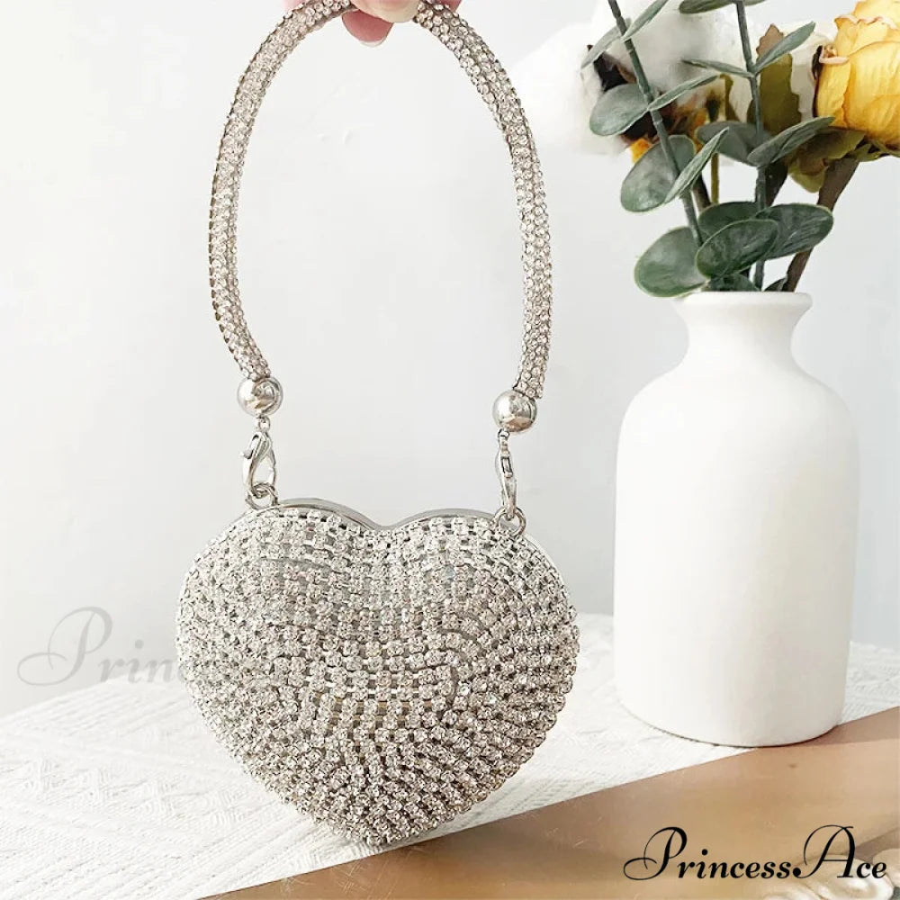 Heart Shape Glittering Diamond Purse Silver 2 / Mini(Max Length<20cm) clutchbag-250126