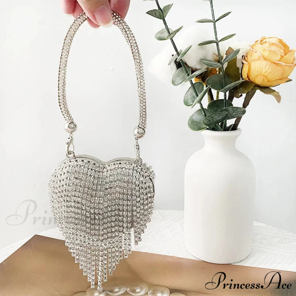 Heart Shape Glittering Diamond Purse Silver 3 / Mini(Max Length<20cm) clutchbag-250126