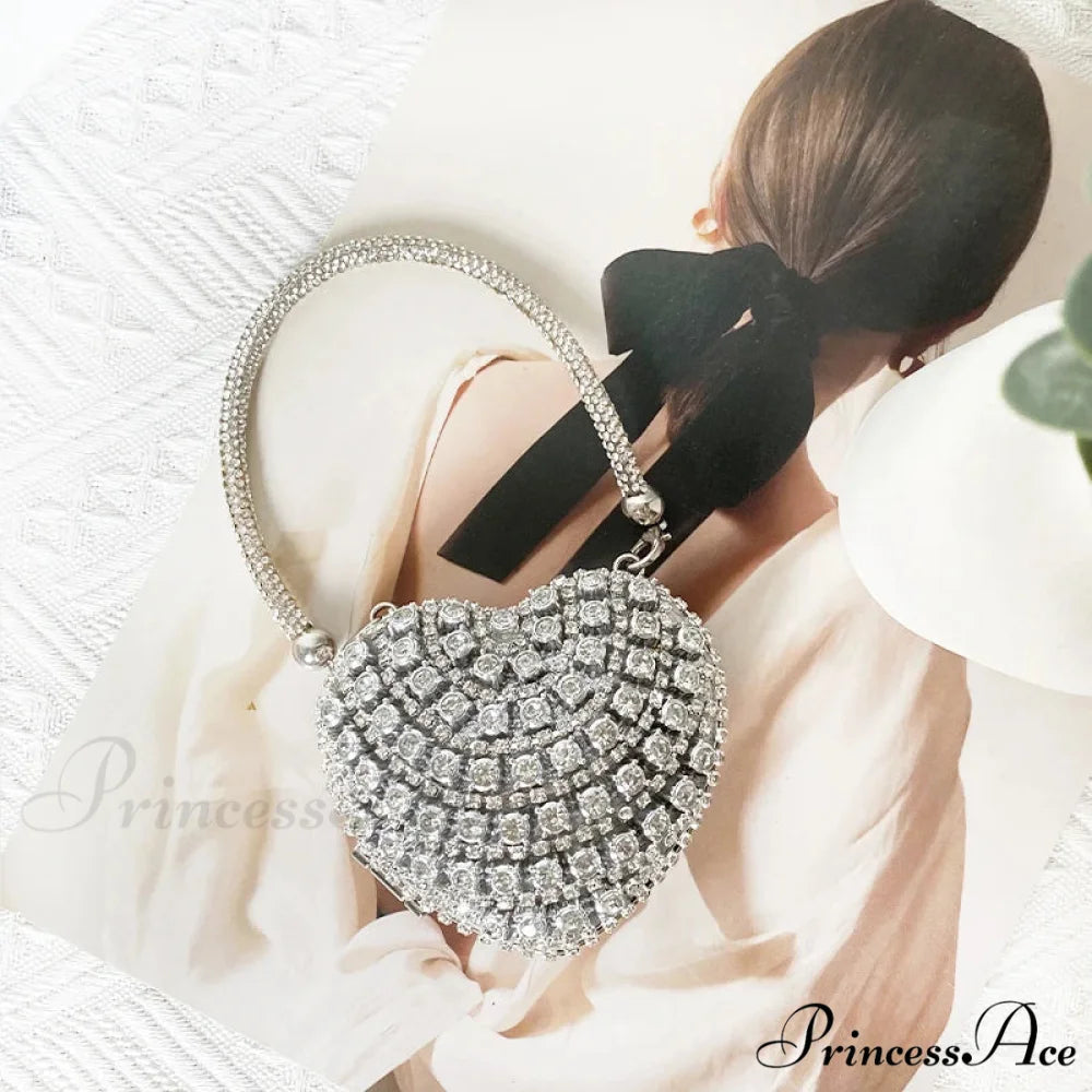 Heart Shape Glittering Diamond Purse Silver 4 / Mini(Max Length<20cm) clutchbag-250126
