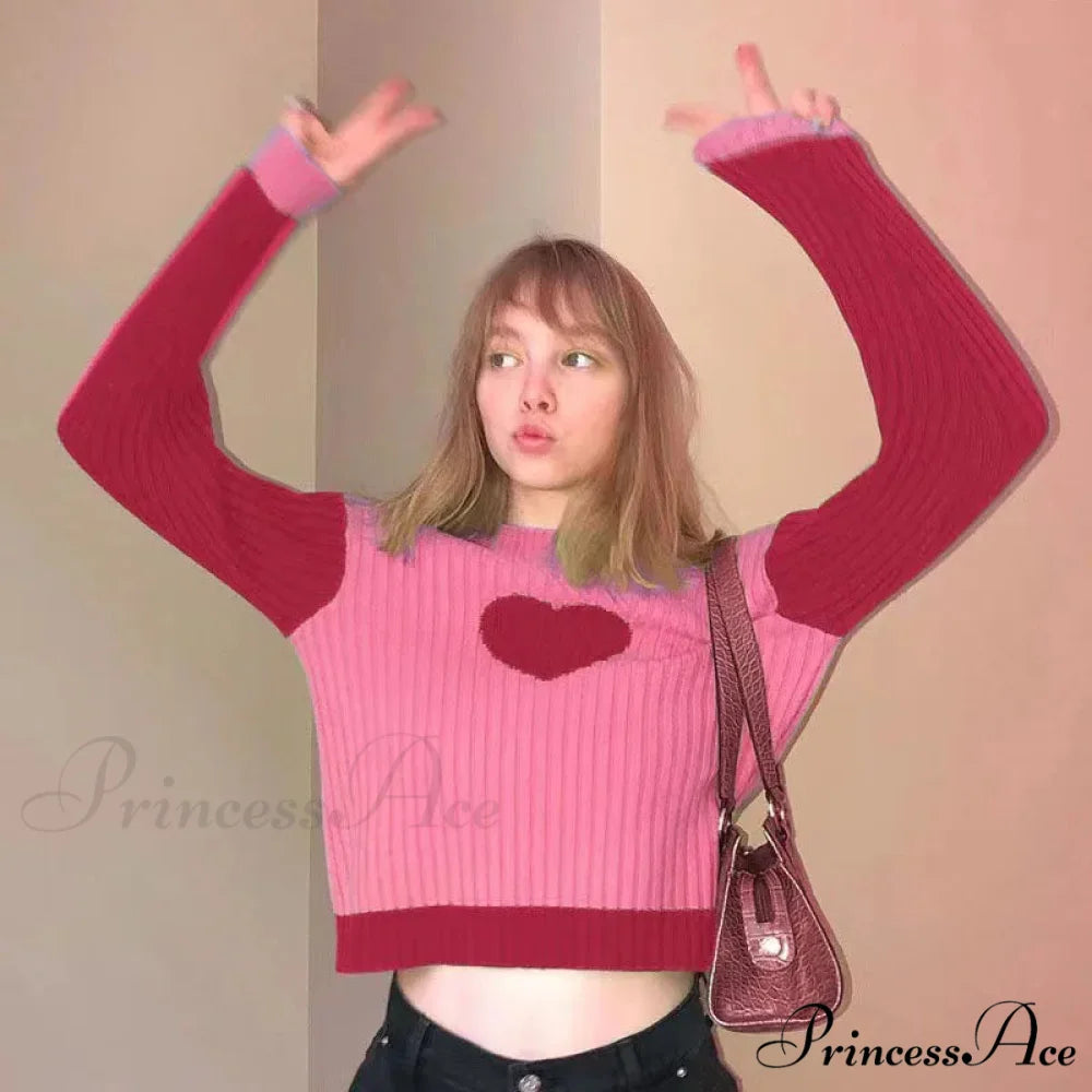 Heart Shape Long Charming Sleeve Knitted Top