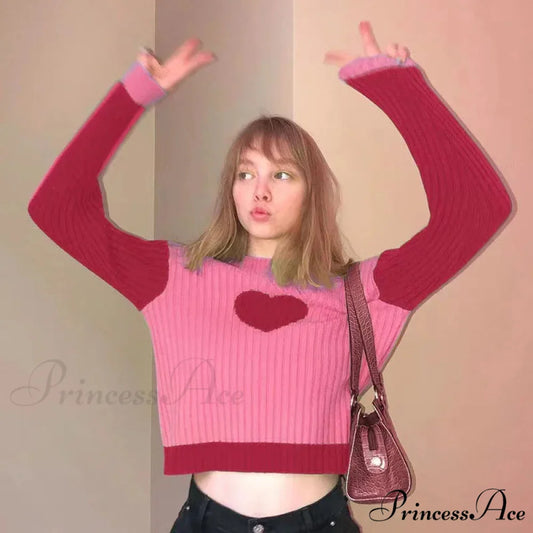 Heart Shape Long Charming Sleeve Knitted Top
