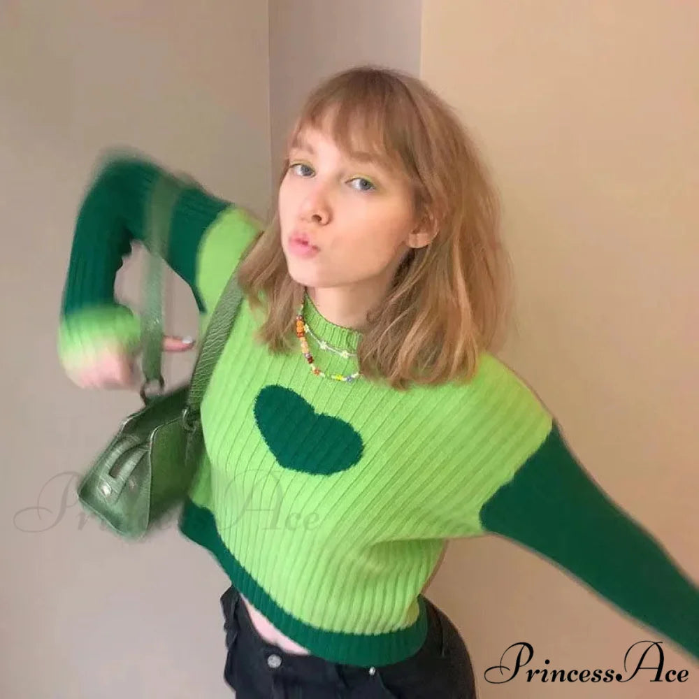 Heart Shape Long Charming Sleeve Knitted Top