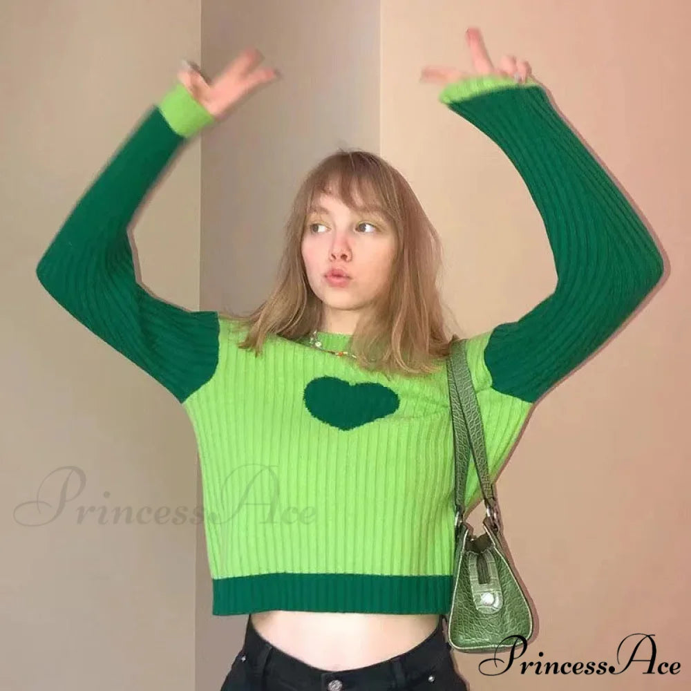 Heart Shape Long Charming Sleeve Knitted Top