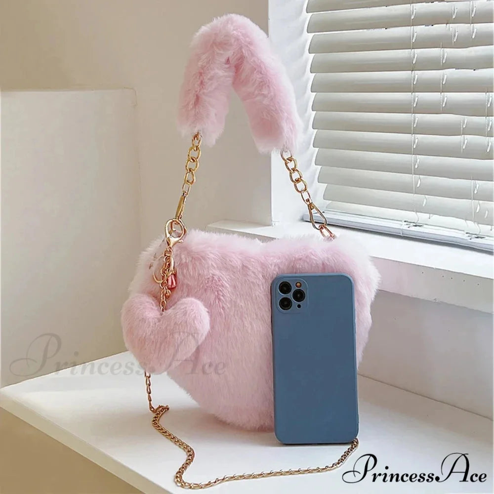 Heart-shaped Artificial Fur Plush Petite Crossbody Purse handbag-250126