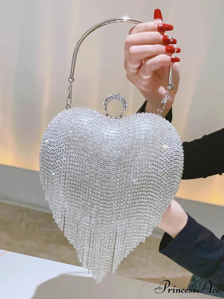 Heart Shaped Sparkling Clutch Evening Opulent Gem Wedding Purse clutchbag-250126
