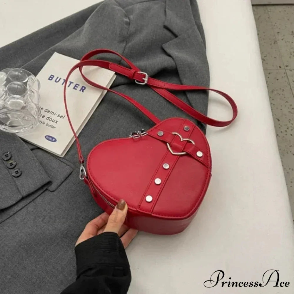 Heart Shaped Synthetic Leather Shoulder Bag WineRed shoulder-250126