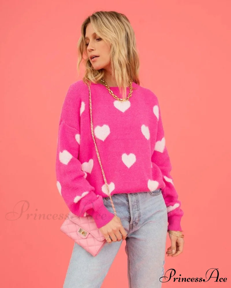 Heartfelt Bliss Stylish Heart Print Sweater