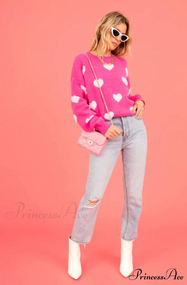 Heartfelt Bliss Stylish Heart Print Sweater