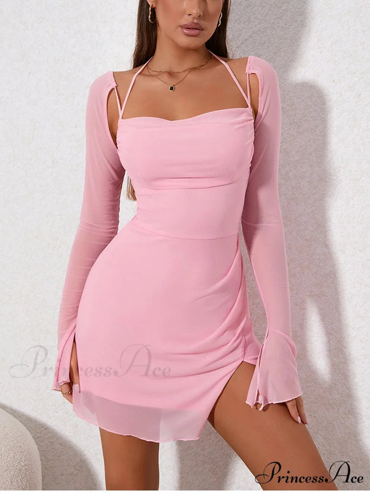 HEIDI Elegant MINI DRESS Pink / XS