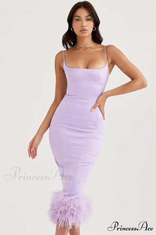 Helena Orchid Stylish Satin Midi Dress