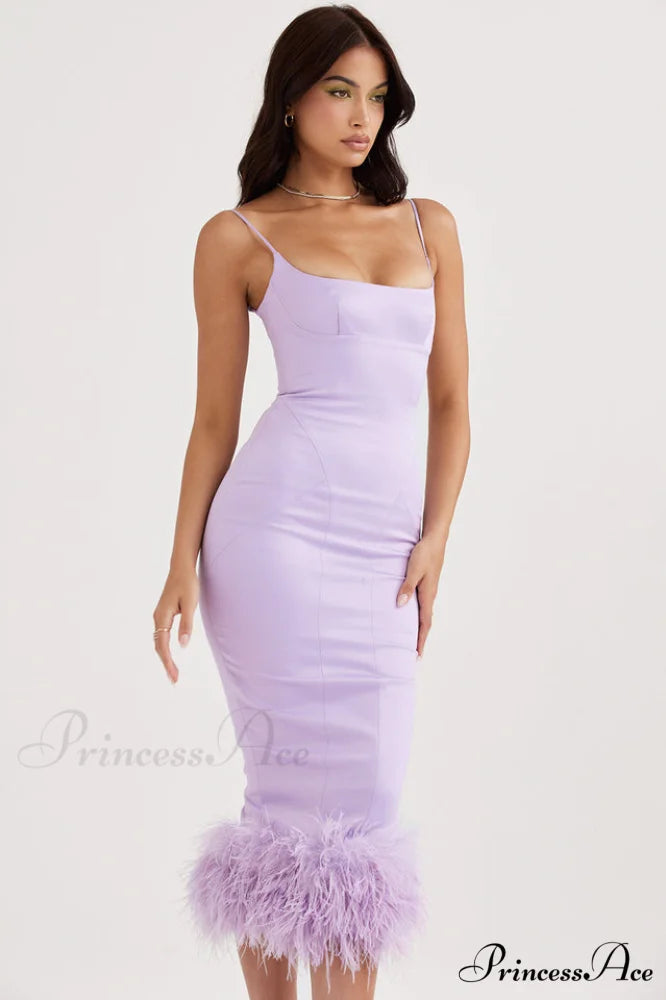 Helena Orchid Stylish Satin Midi Dress