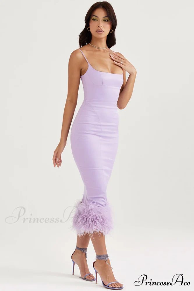 Helena Orchid Stylish Satin Midi Dress