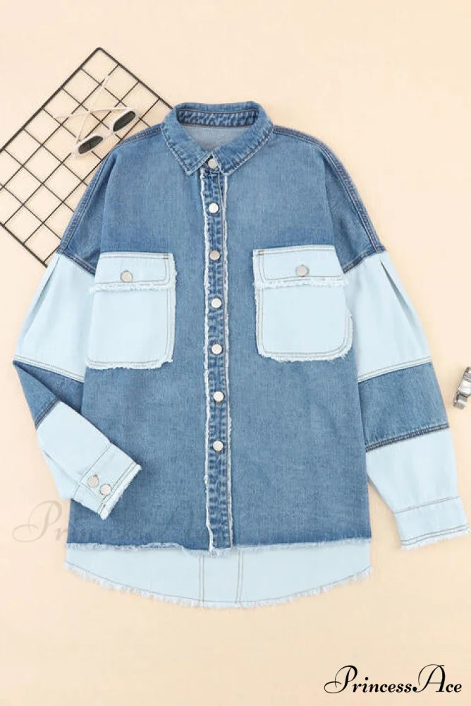 Hem Color Denim with Jacket and Up Raw Block Button Closure