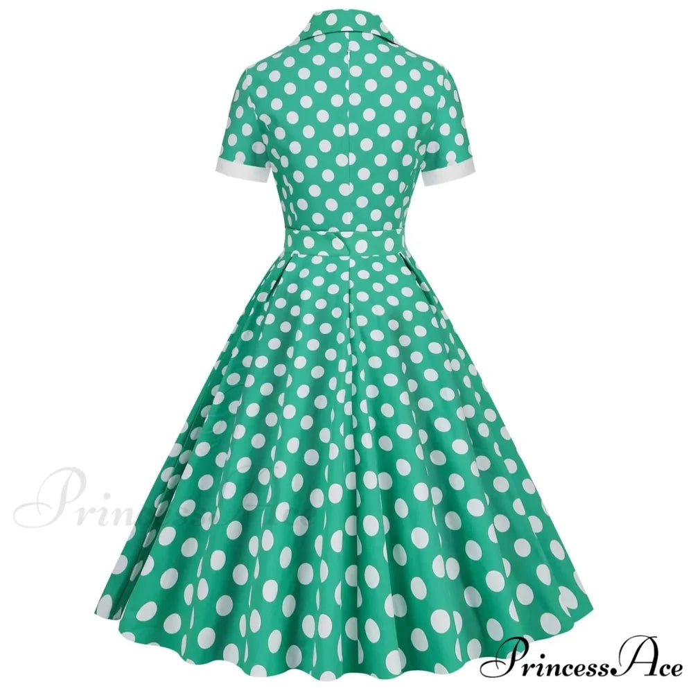 Hepburn Retro Flare Polka Dot Vintage Swing Robe Short Sleeve A Line Sun With Bow Birthday Elegant Tea Dress