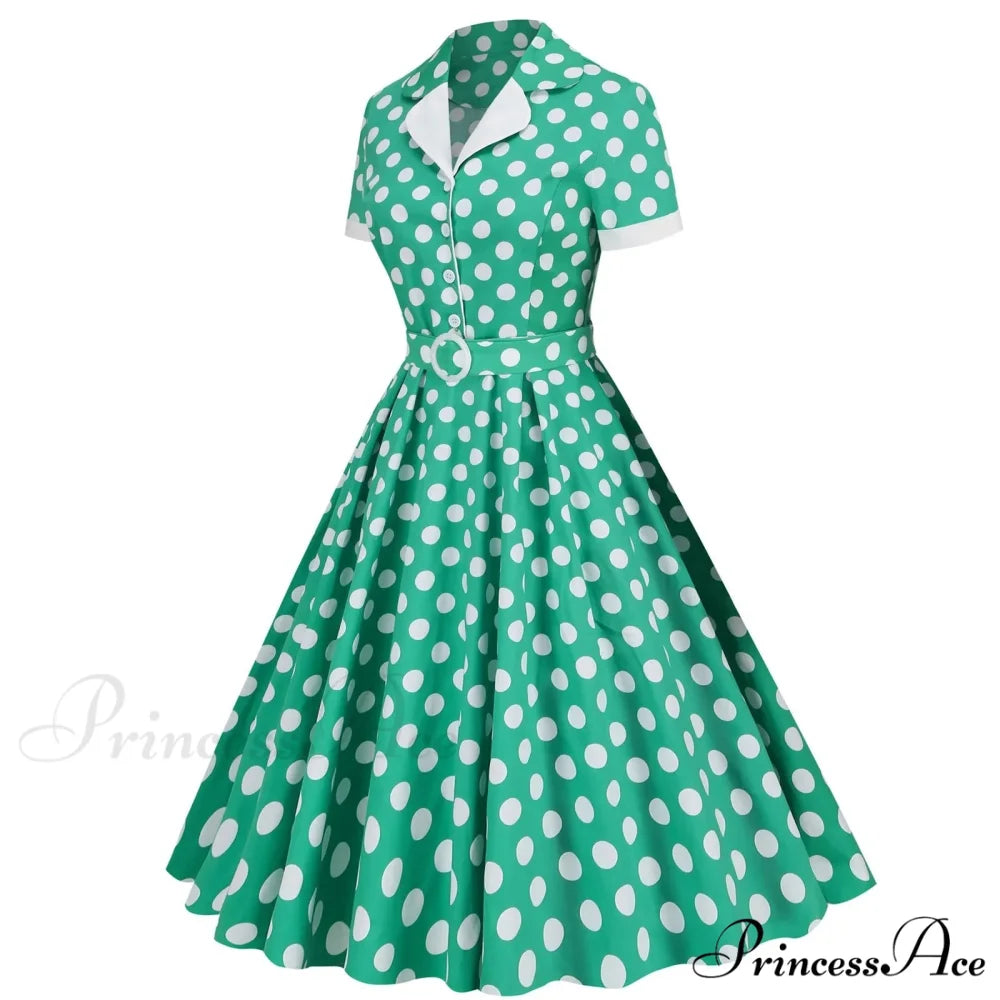Hepburn Retro Flare Polka Dot Vintage Swing Robe Short Sleeve A Line Sun With Bow Birthday Elegant Tea Dress