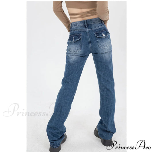 Hig Waist Loose Demin Blue Jeans