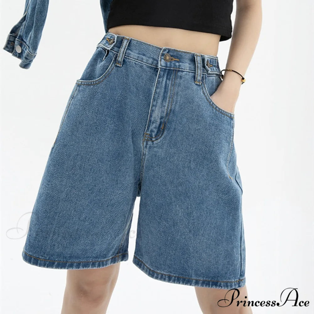 High Baggy Mom Wide Trousers Vintage Jeans Warm-Season Leg Waist Denim Women’s Straight Pants blue 1 / S