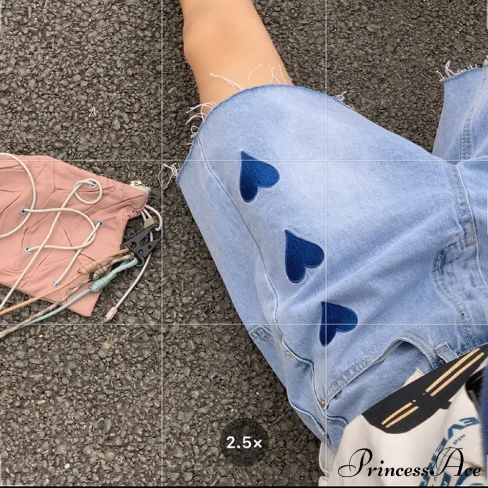 High Baggy Mom Wide Trousers Vintage Jeans Warm-Season Leg Waist Denim Women’s Straight Pants Blue / S