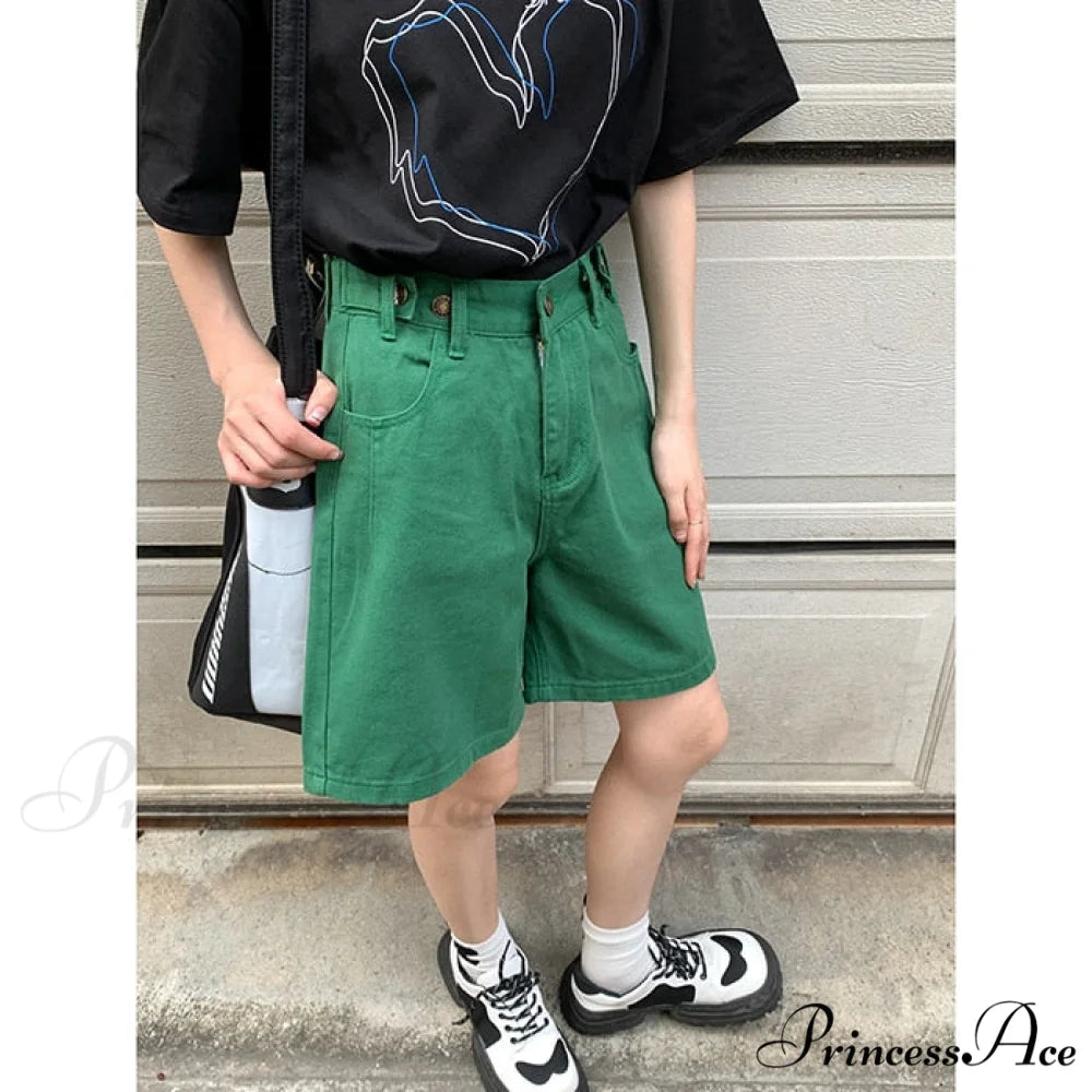 High Baggy Mom Wide Trousers Vintage Jeans Warm-Season Leg Waist Denim Women’s Straight Pants Green 1 / S