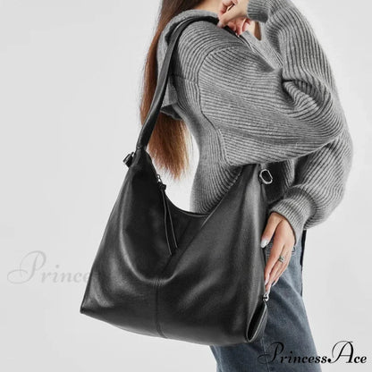 High-end Authentic Leather Spacious Hobo Shoulder Bag shoulder-250126