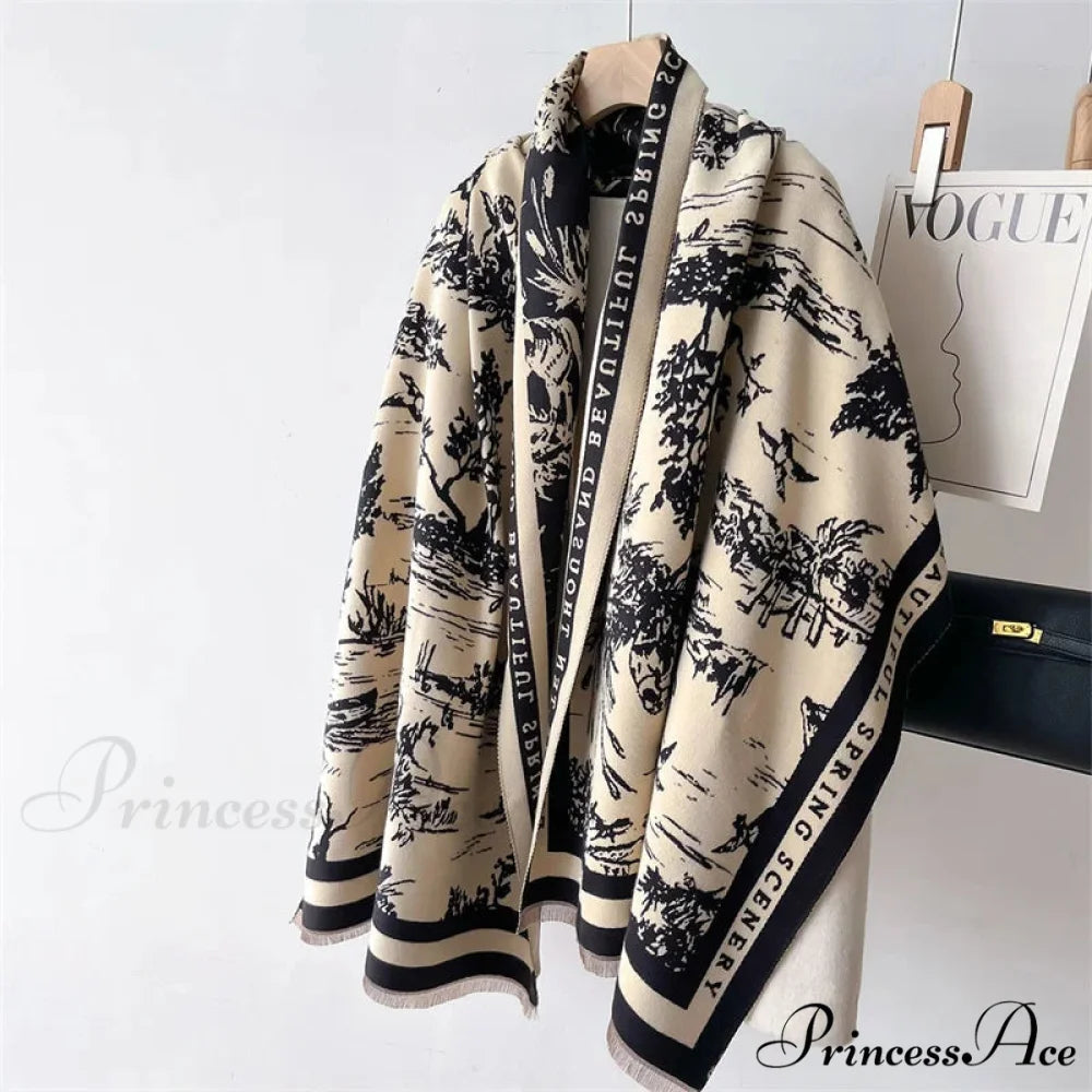 High-end Brand Cashmere Floral Winter Scarf white 1 scarf-241228